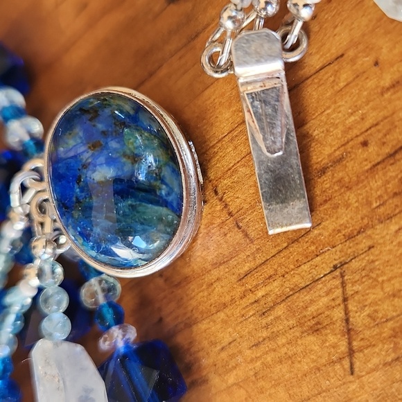 Triple strand stone and vintage glass Necklace in Blues - Picture 6 of 6